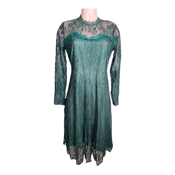 Lai Meng Five Cats Floral Lace A-line Elegant Floral Lace Midi Dress - Picture 2 of 8